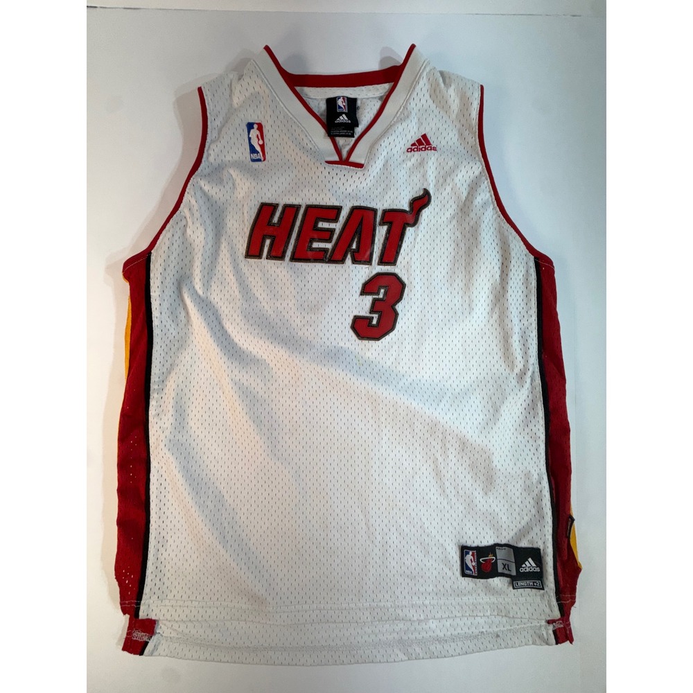 Adidas NBA Miami Heat Dwyane Wade 3 Youth XL Jersey White Mesh Basketball